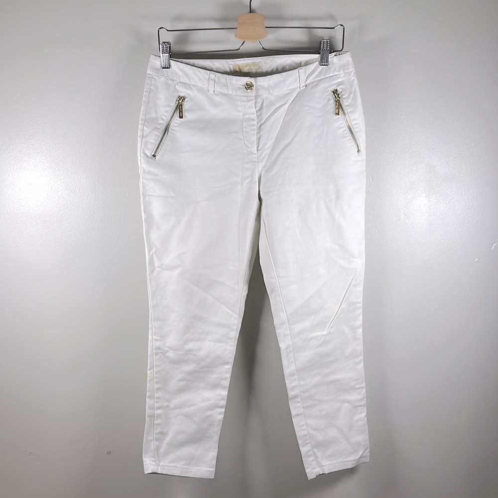 Michael Kors Women’s White Mid Rise Zip Pocket Tapered Leg Trouser Pants Sz6